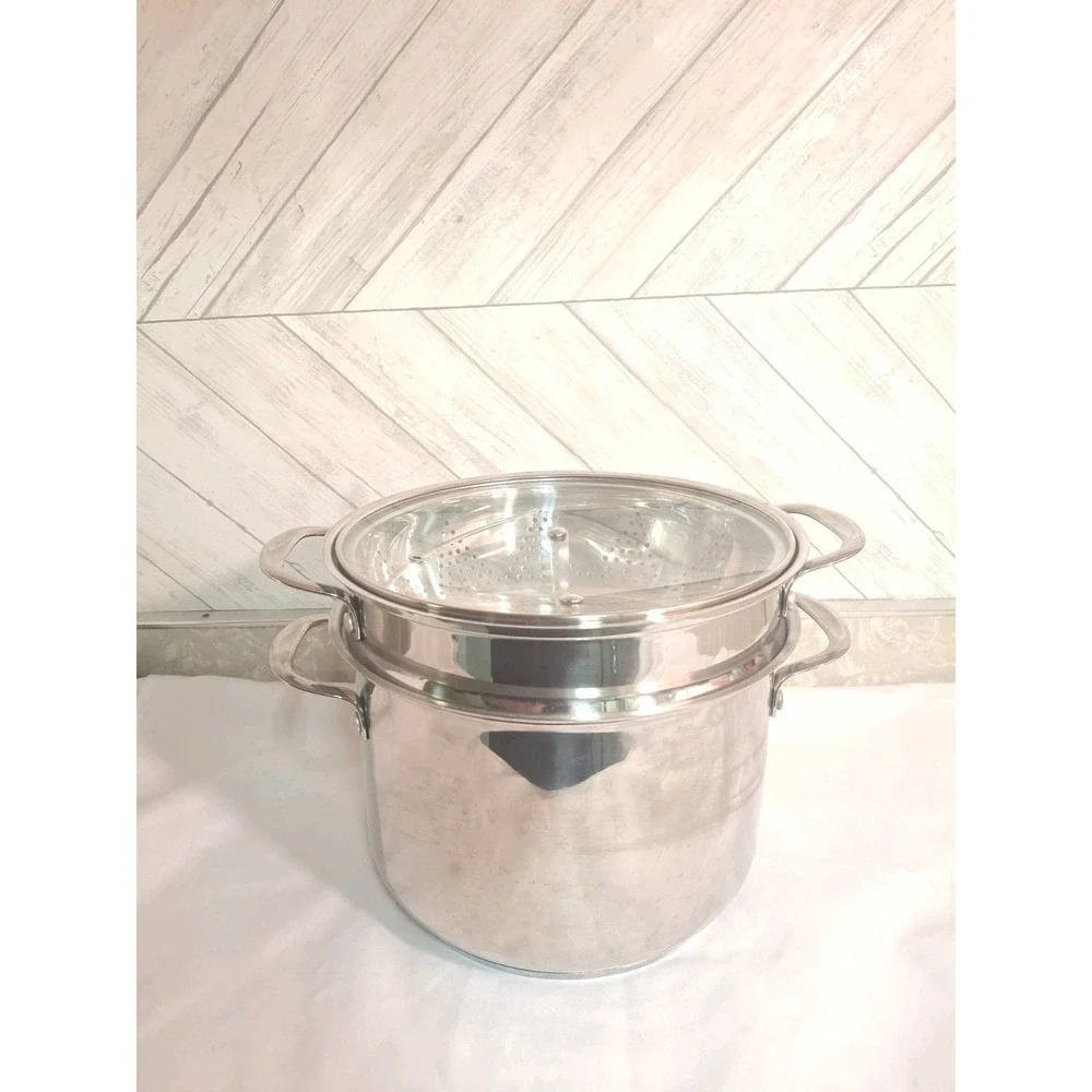 Goodful 8 Quart Big Stockpot 3 Piece Steamer Strainer Colander Steel W Glass Lid